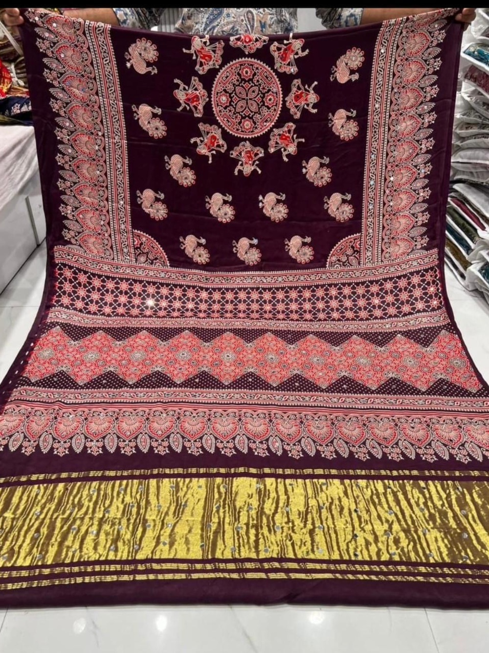 Original miror work ajrak saree